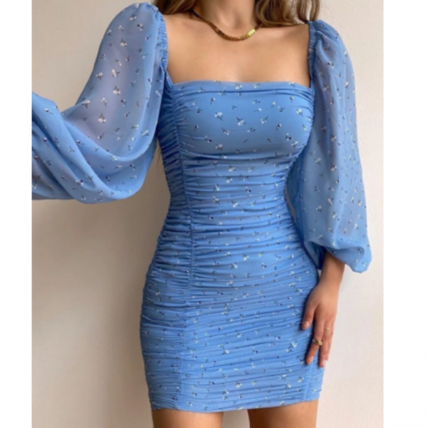 Robe Courte Fleurie Bleue