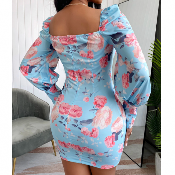 Robe Bleue Fleurie Moulante – Image 2