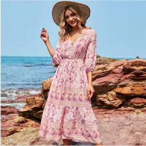 Robe Midi Fleurie à Volants