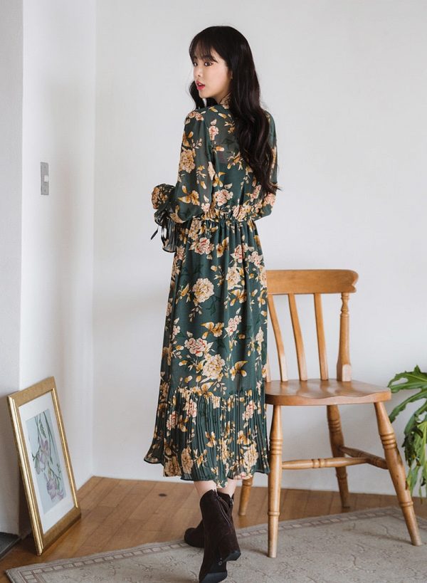 Robe Longue Fluide Fleurie Verte – Image 2