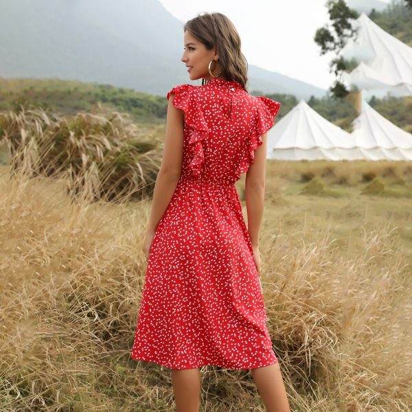 Robe Fleurie Mi Longue Rouge – Image 2