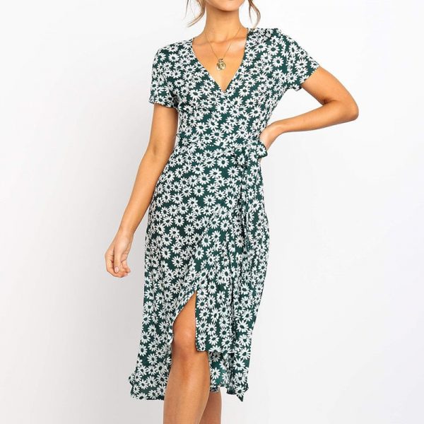 Robe Portefeuille Longueur Midi Imprimé Fleurs