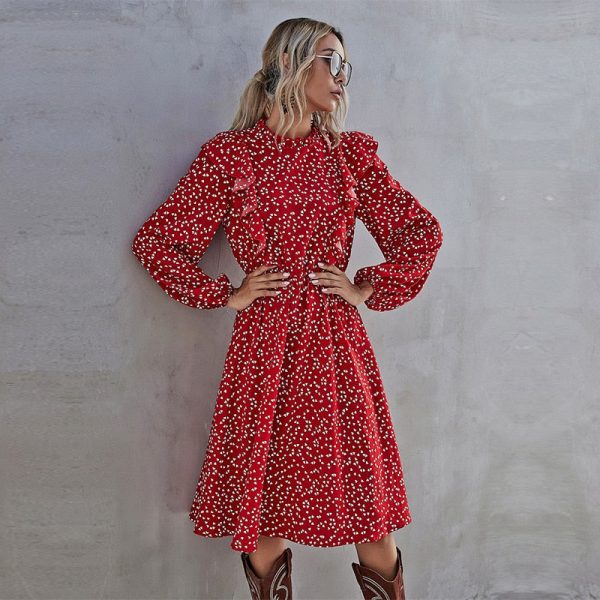 Robe Fleurie Col Montant Rouge – Image 3