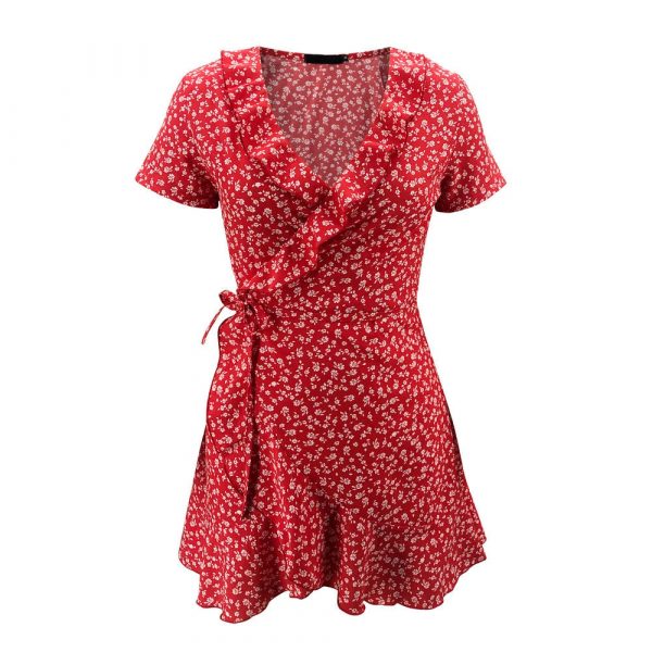 Robe Mi-Longue à Fleurs Rouge