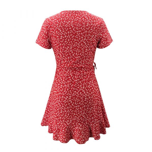 Robe Mi-Longue à Fleurs Rouge – Image 2