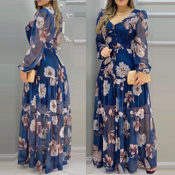 Robe Fleurie Bleu Canard – Image 3