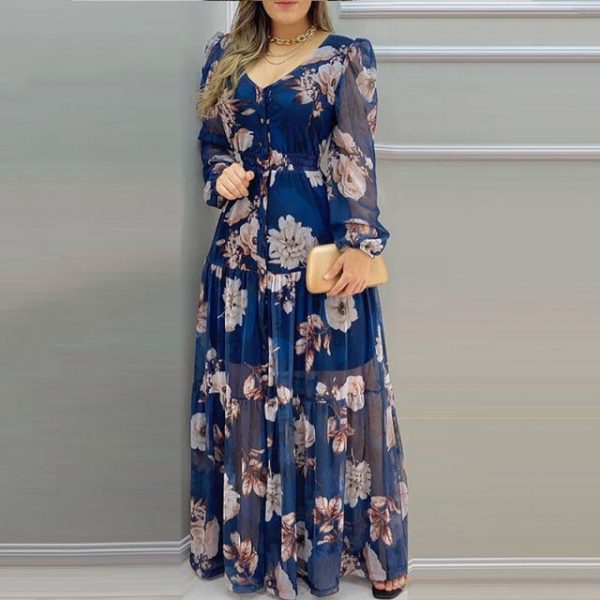 Robe Fleurie Bleu Canard