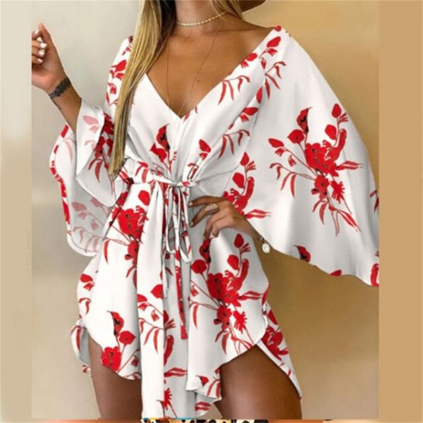 Robe Courte Fleurie Chauve-Souris – Image 9