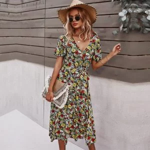 Robe Fleurie Mi-Longue Chic
