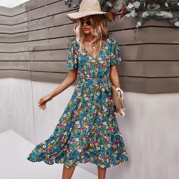 Robe Fleurie Mi-Longue Chic – Image 7