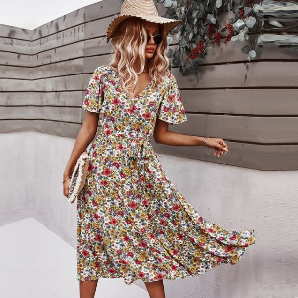 Robe Fleurie Mi-Longue Chic – Image 3