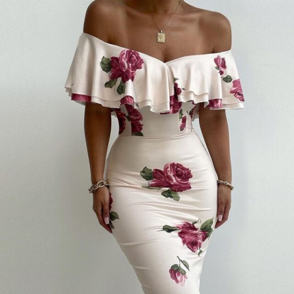 Robe Epaule Dénudée à Fleurs