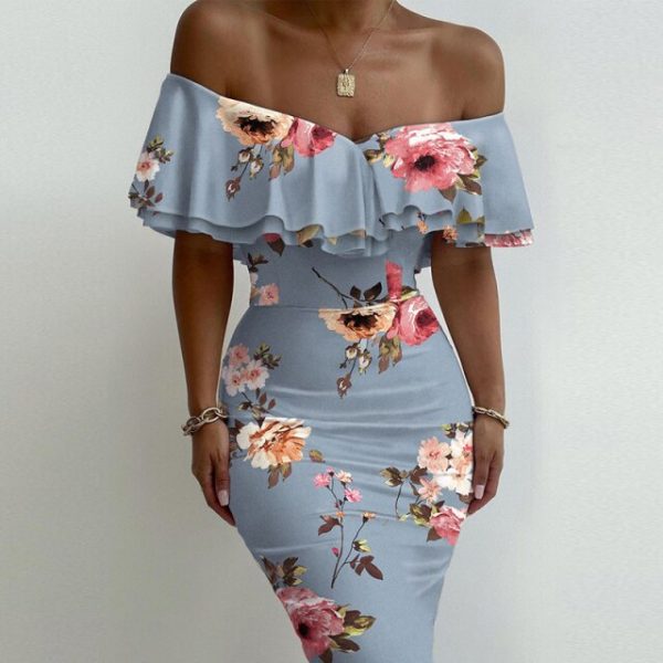 Robe Epaule Dénudée à Fleurs – Image 2