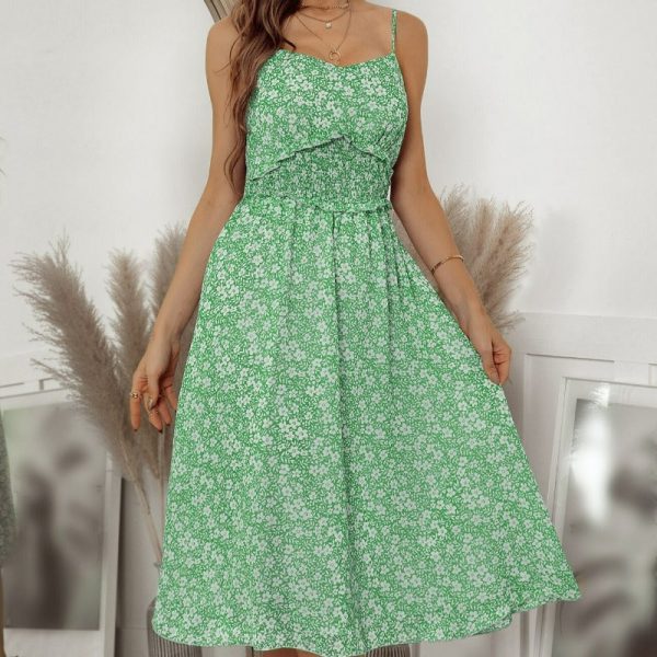 Robe Longue Verte Fleurs Blanches