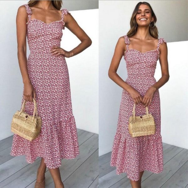 Robe Midi Fleurie Rouge – Image 4