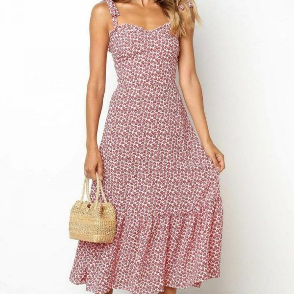 Robe Midi Fleurie Rouge