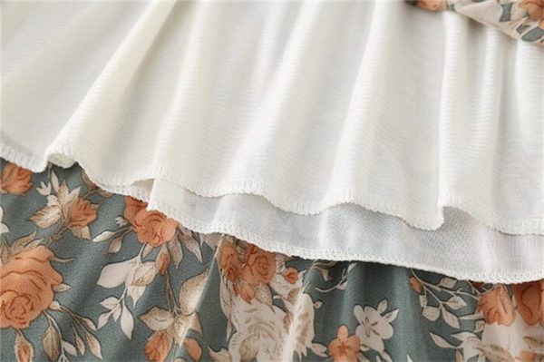 Robe Fleurie Mi-Longue Kaki – Image 5
