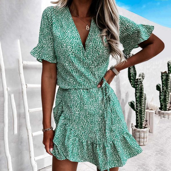 Robe Courte Fleurie Verte