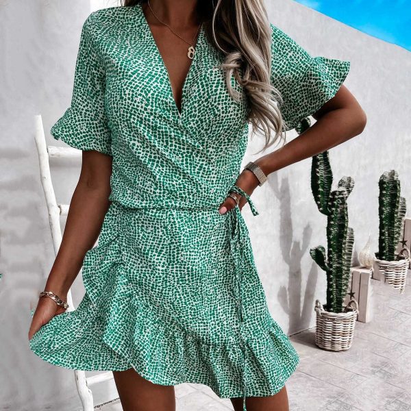 Robe Courte Fleurie Verte – Image 3