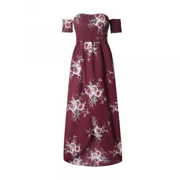 Robe Longue Rouge Fleurie Romantique – Image 2