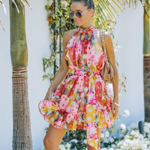 Robe Fleurie Col Montant