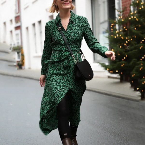 Robe Fluide Verte Fleurie – Image 2