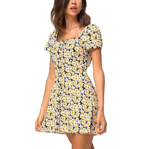 Robe Bleue à Fleurs Jaune – Image 3